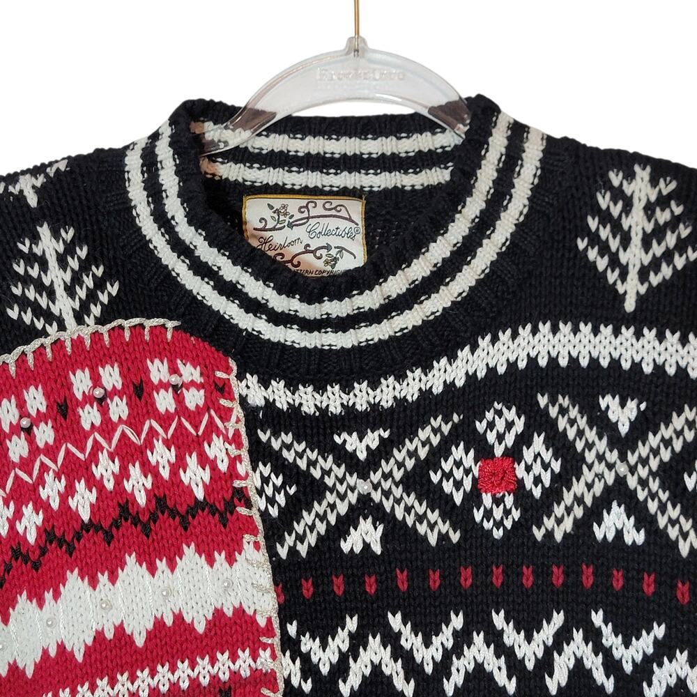 Heirloom Collectibles Vintage Fair Isle Nordic Crew Neck Sweater Black White M - Picture 3 of 13